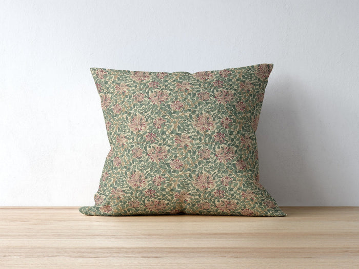 Honeysuckle Cotton Throw Pillows William Morris Green Pink