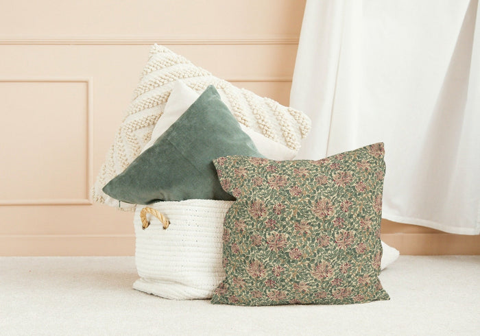 Honeysuckle Cotton Throw Pillows William Morris Green Pink