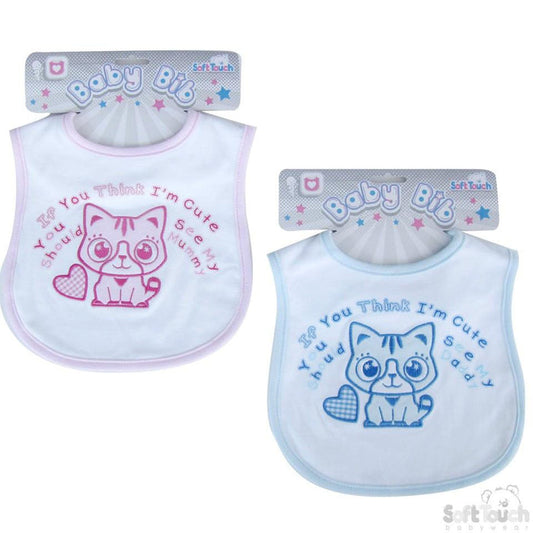 "IF YOU THINK I'M CUTE..." VELCRO BIB: P3575-P - Kidswholesale.co.uk