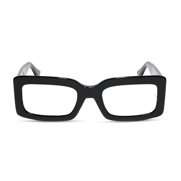 diff eyewear indy square glasses with a black frame and prescription lenses front view