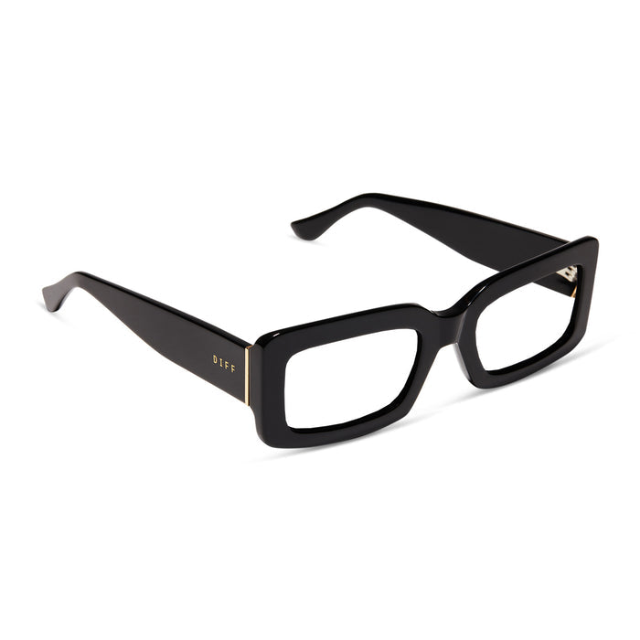 diff eyewear indy square glasses with a black frame and prescription lenses angled view