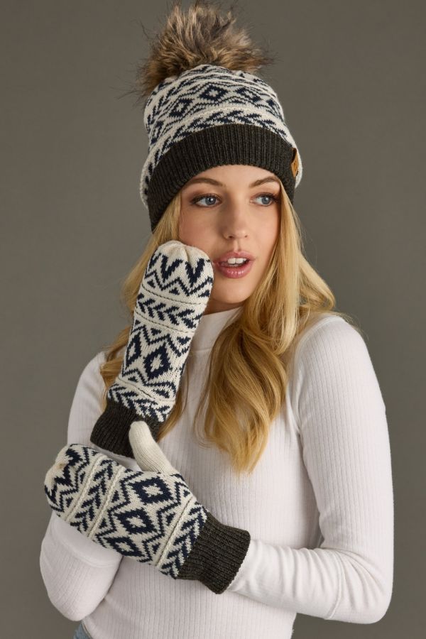 Ivory Patterned Pom Hat