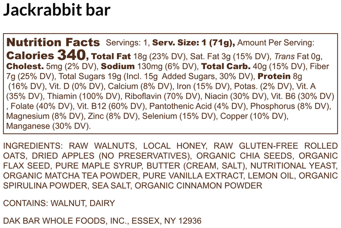 Jackrabbit Bar - Walnut, Apple, Maple & Matcha Snack Bar