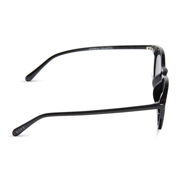 diff eyewear jaxson extra large square sunglasses in a black frame with a solid grey polarized lens side view