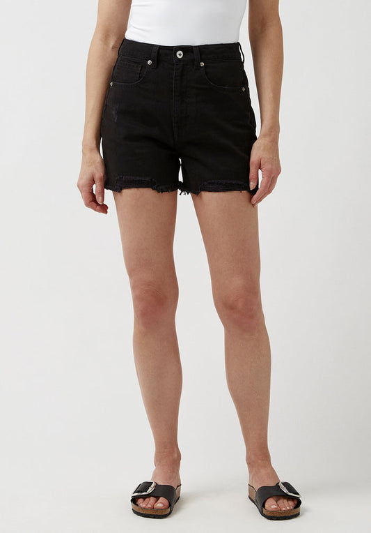 Buffalo Women Shorts Black Denim Denim Shorts Rigid High Rise Distress Wash Wash