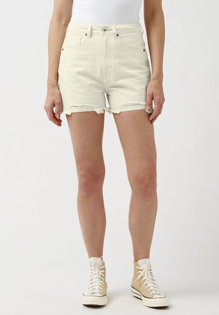 Buffalo Women Shorts Beige Denim Denim Shorts Rigid High-Rise Button Closure
