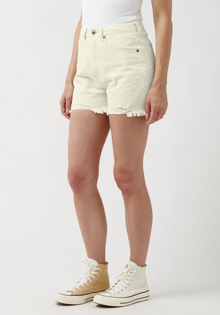 Buffalo Women Shorts Beige Denim Denim Shorts Rigid High-Rise Button Closure
