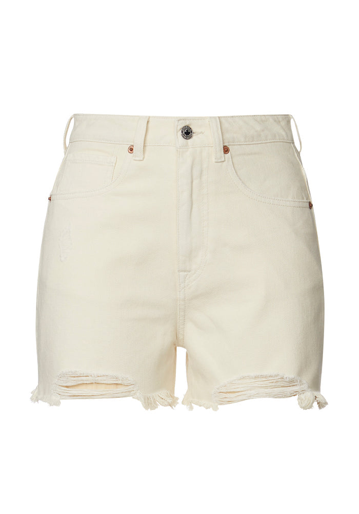 Buffalo Women Shorts Beige Denim Denim Shorts Rigid High-Rise Button Closure