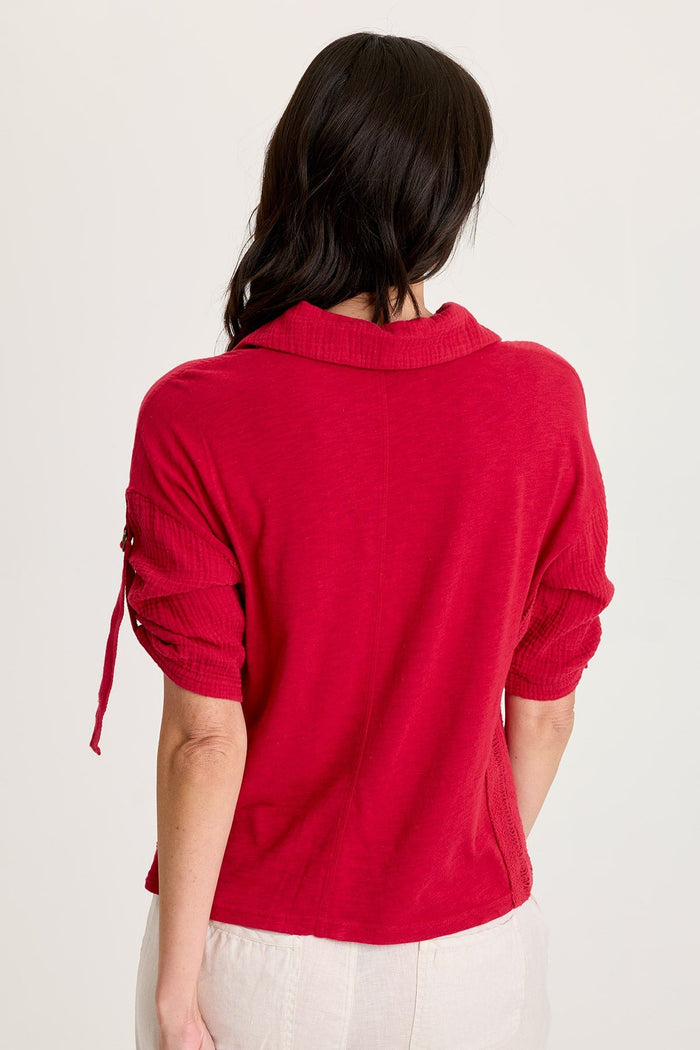 XCVI Kaleo Gauze Lace Trim Snap-Up Top