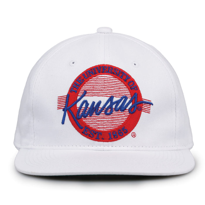 Kansas Retro Circle snapback hat in white, front view