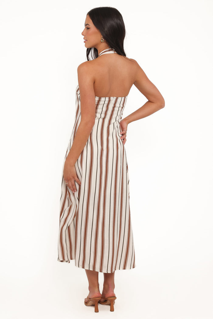 Petal and Pup USA DRESSES Katherine Midi Dress - Brown Stripe
