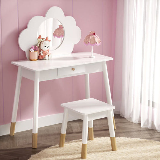 Keezi Kids Dressing Table Chair Set Vanity Makeup Wooden Leg Mirror Drawer -Home Living Store - -