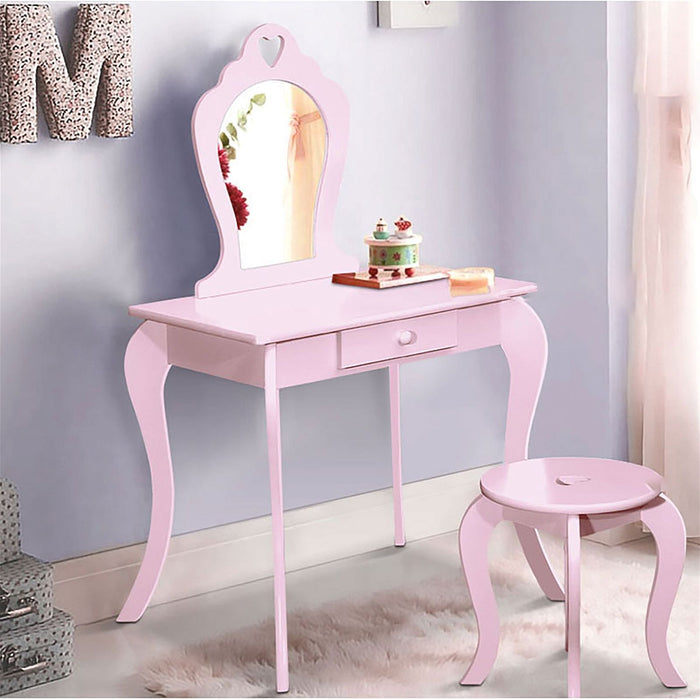 Keezi Kids Dressing Table Stool Set Vanity Mirror Princess Children Makeup Pink -Home Living Store - -