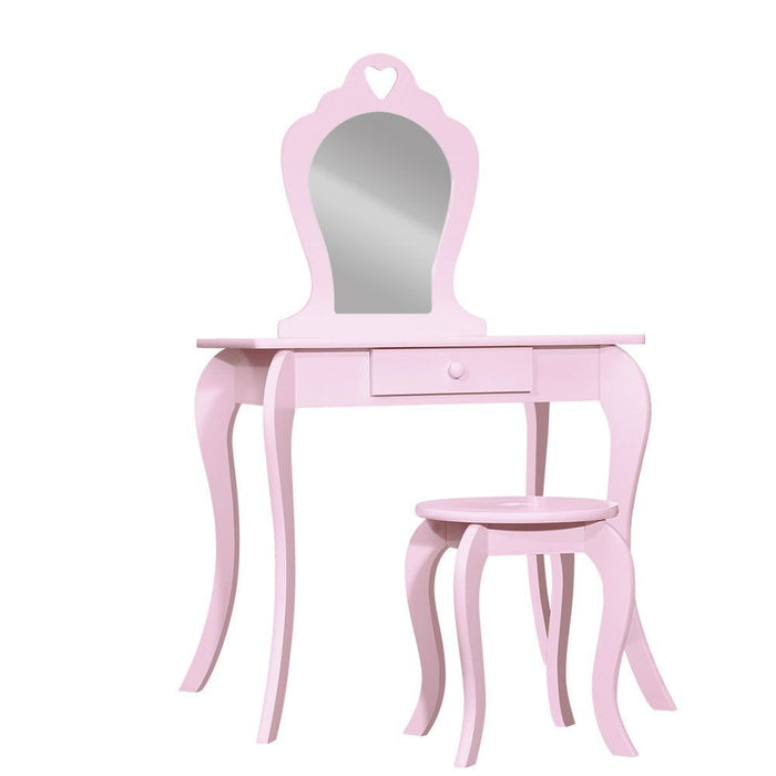 Keezi Kids Dressing Table Stool Set Vanity Mirror Princess Children Makeup Pink -Home Living Store - -