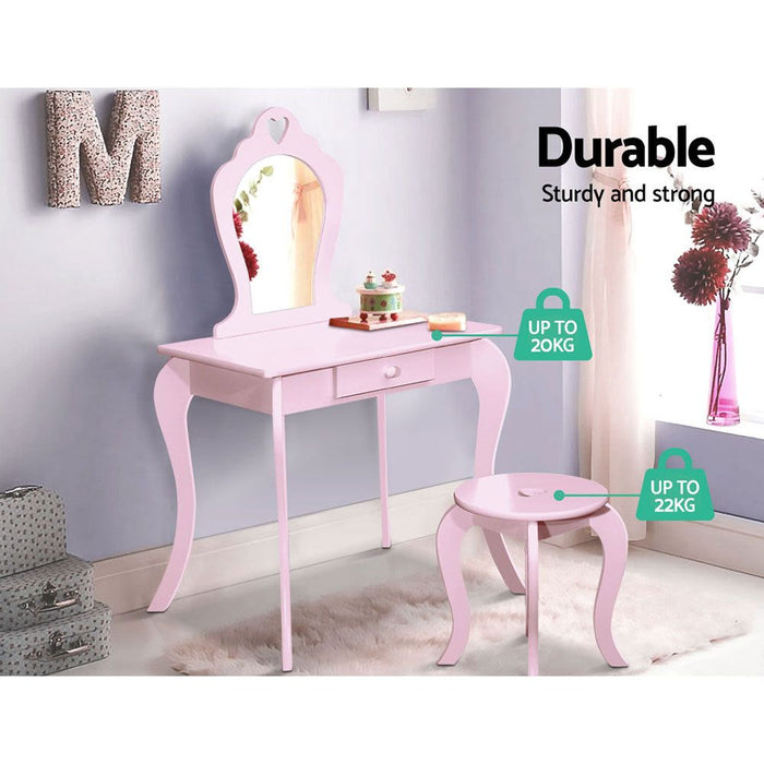 Keezi Kids Dressing Table Stool Set Vanity Mirror Princess Children Makeup Pink -Home Living Store - -