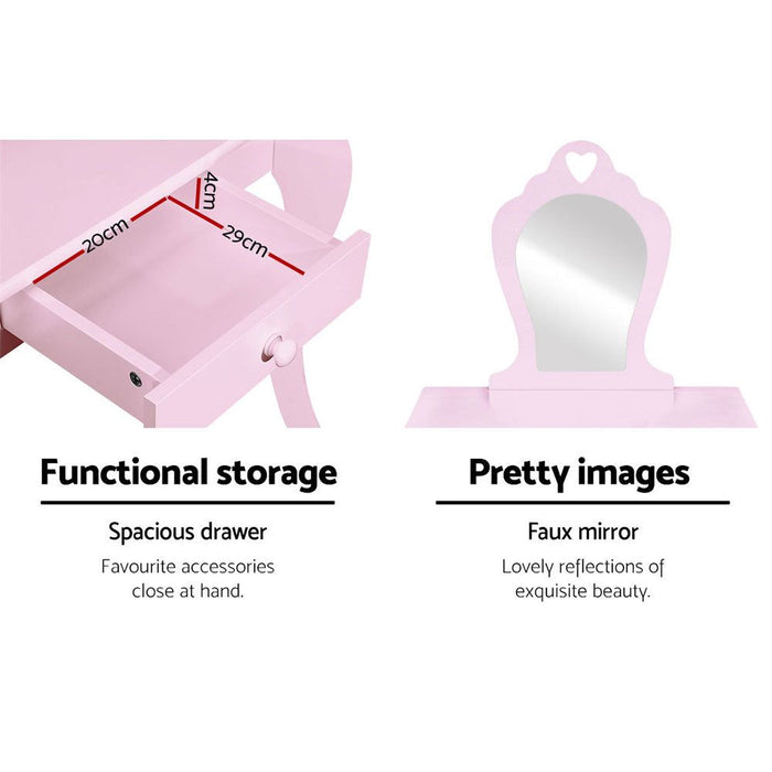 Keezi Kids Dressing Table Stool Set Vanity Mirror Princess Children Makeup Pink -Home Living Store - -