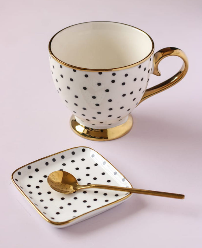 Kitchen Life Cup & Saucer 3 Piece - Gold Rim