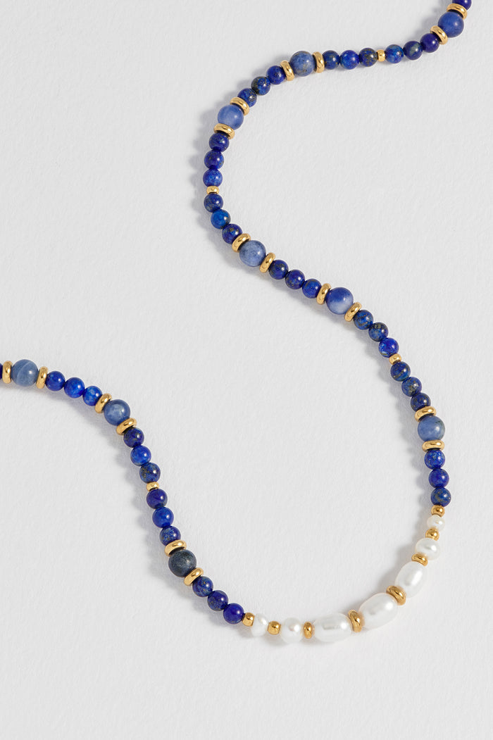 Lapis Lazuli and Pearl Beaded Necklace