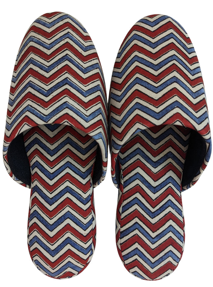 Large Block Printing Flowers Mix Slippers [Black wool felt soles] LF2208 [Size Large] zigzag - Heiwa Slipper