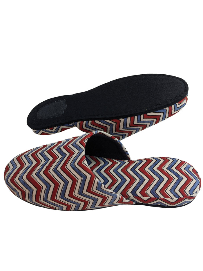 Large Block Printing Flowers Mix Slippers [Black wool felt soles] LF2208 [Size Large] zigzag - Heiwa Slipper