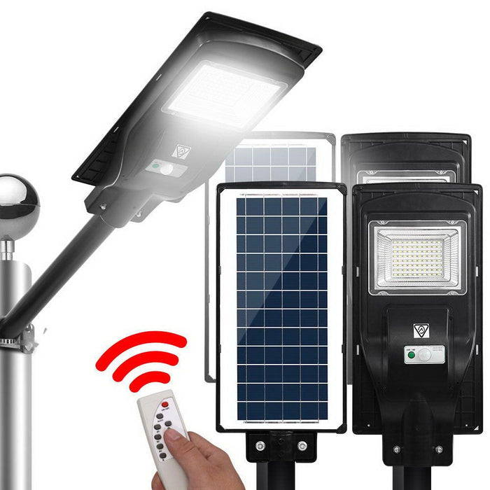 Leier 80 LED Solar Street Light 90W Flood Motion Sensor Remote Outdoor Wall Lamp x2 -Home Living Store - -