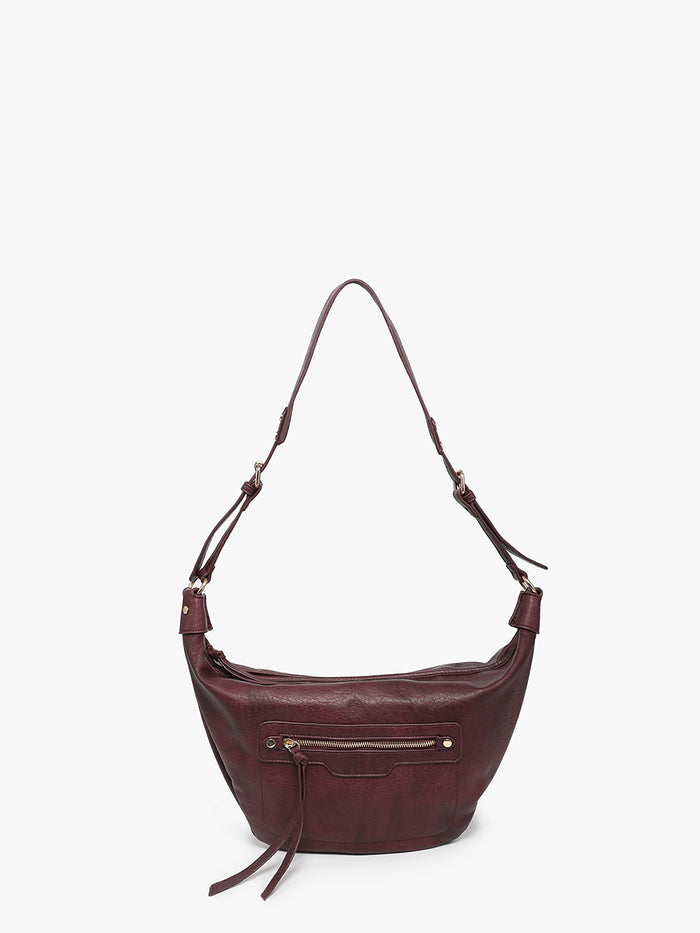 Brown leather handbag on a white background