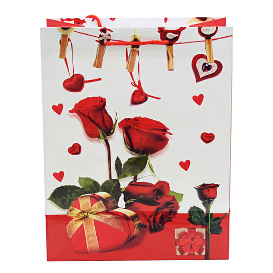 Lovers Design Heart Gift Bag 33cm - Red & White