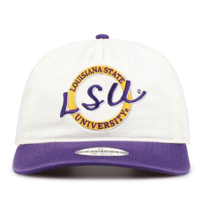 LSU Original Circle snapback hat with embroidered school design, front view