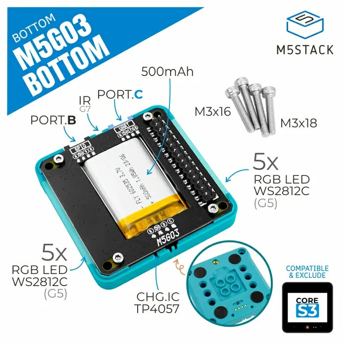 M5GO Battery Bottom3 (for CoreS3 only) - m5stack-store