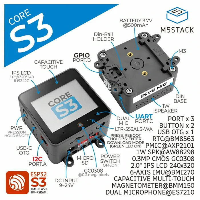 M5Stack CoreS3 ESP32S3 loT Development Kit - m5stack-store