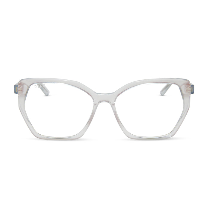 diff eyewear featuring the maisie cateye glasses with a opalescent pink frame and prescription lenses front view