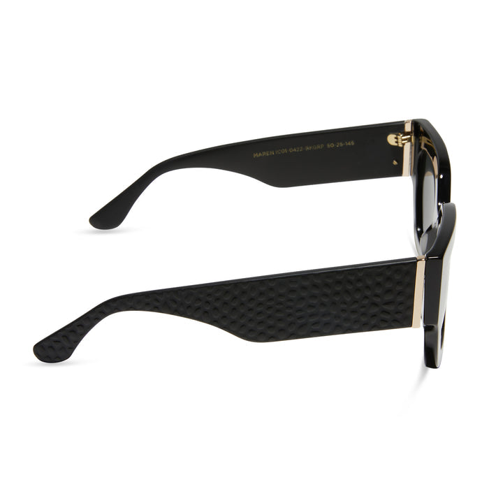 iconica diff eyewear maren square oversized sunglasses with a black acetate frame and grey polarized lenses side view