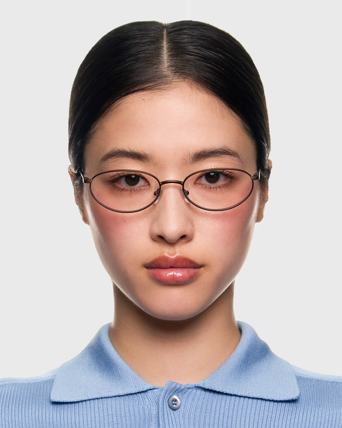 lifestyle-Portobello Adaptive::women Marshall Anti-Radiation Glasses Oval Brown metal
