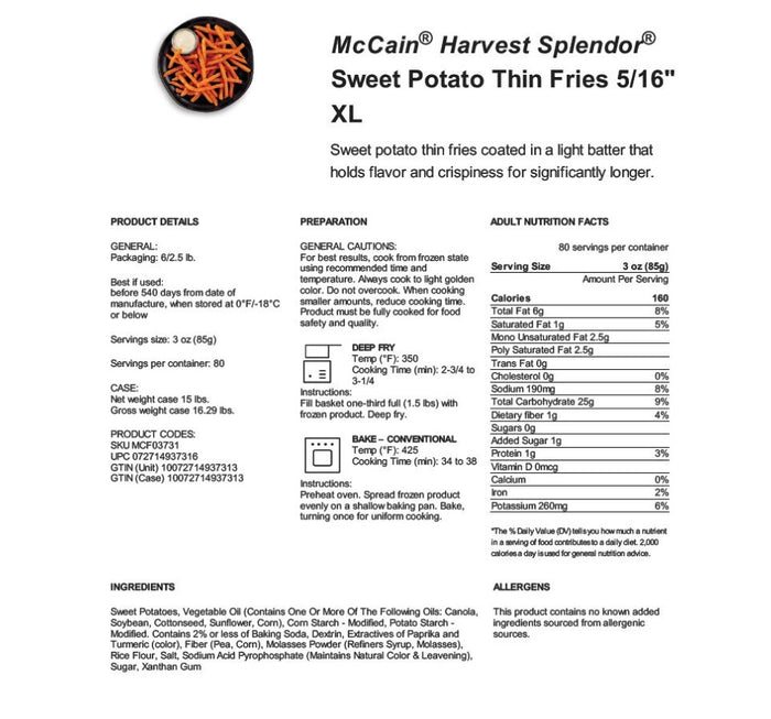 McCain Harvest Splendor Sweet Potatoes Fries2.5lb