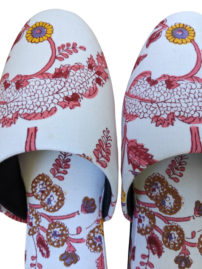 Medium Block Printing Flowers Mix Slippers [Black wool felt soles] MF2205 [Size Medium] - Heiwa Slipper