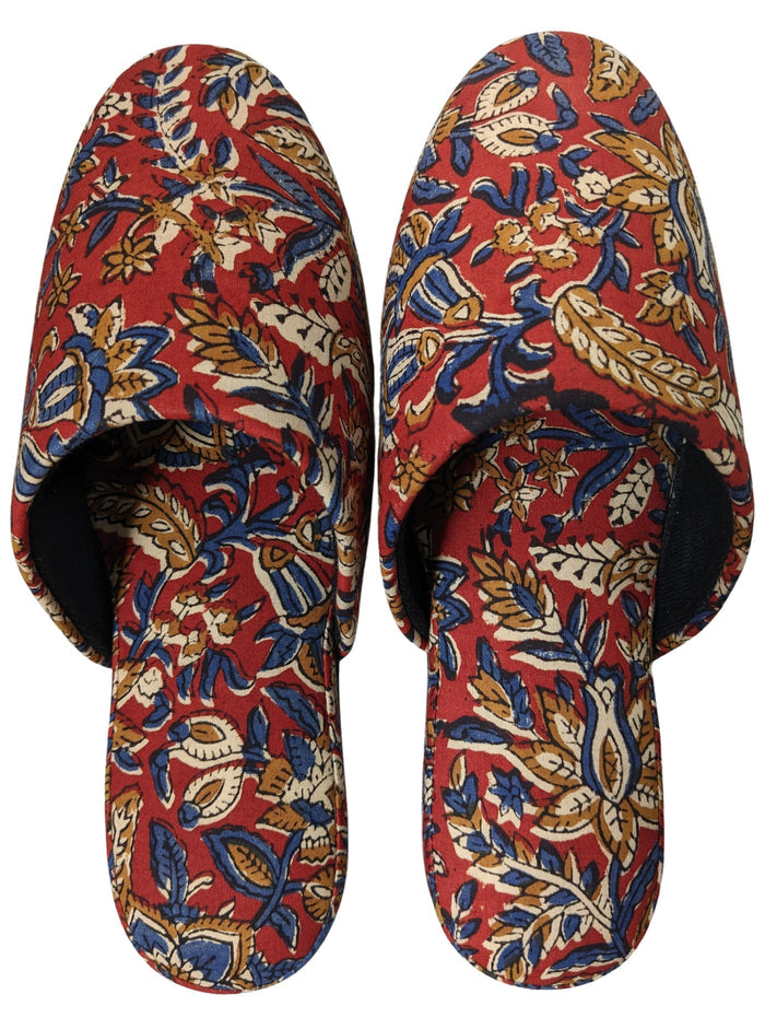 Medium Block Printing Flowers Mix Slippers [Black wool felt soles] MF2207 [Size Medium] - Heiwa Slipper