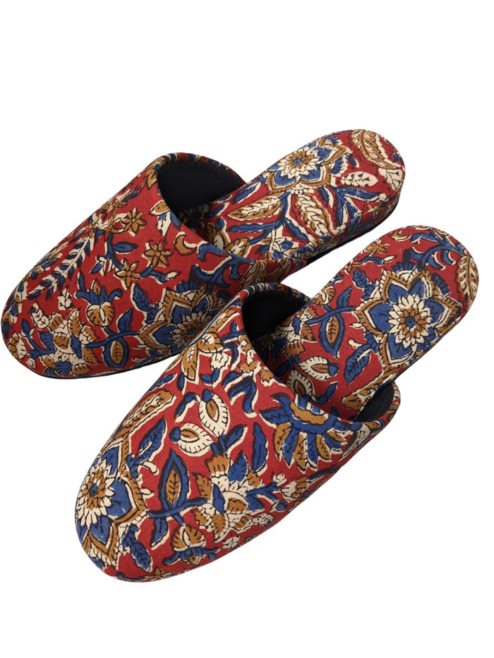 Medium Block Printing Flowers Mix Slippers [Black wool felt soles] MF2207 [Size Medium] - Heiwa Slipper
