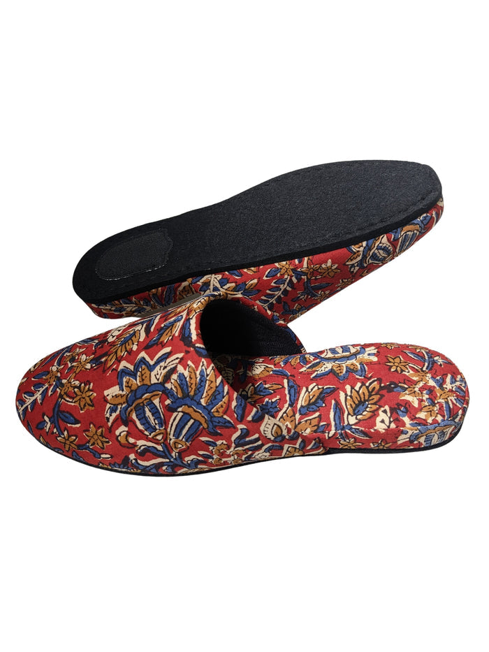 Medium Block Printing Flowers Mix Slippers [Black wool felt soles] MF2207 [Size Medium] - Heiwa Slipper