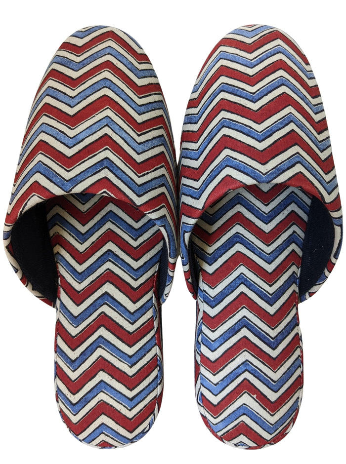 Medium Block Printing Flowers Mix Slippers [Black wool felt soles] MF2208 [Size Medium] zigzag - Heiwa Slipper