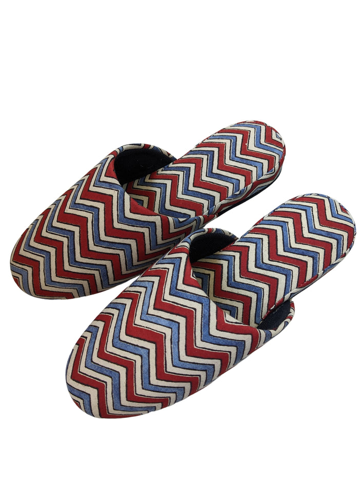 Medium Block Printing Flowers Mix Slippers [Black wool felt soles] MF2208 [Size Medium] zigzag - Heiwa Slipper