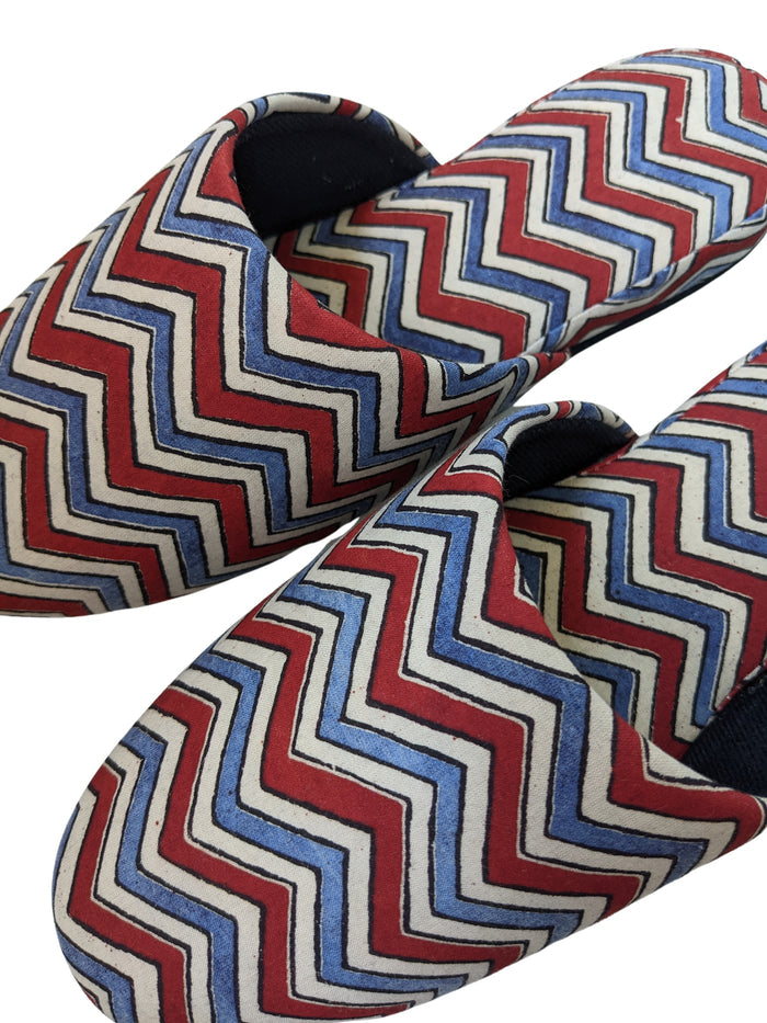Medium Block Printing Flowers Mix Slippers [Black wool felt soles] MF2208 [Size Medium] zigzag - Heiwa Slipper