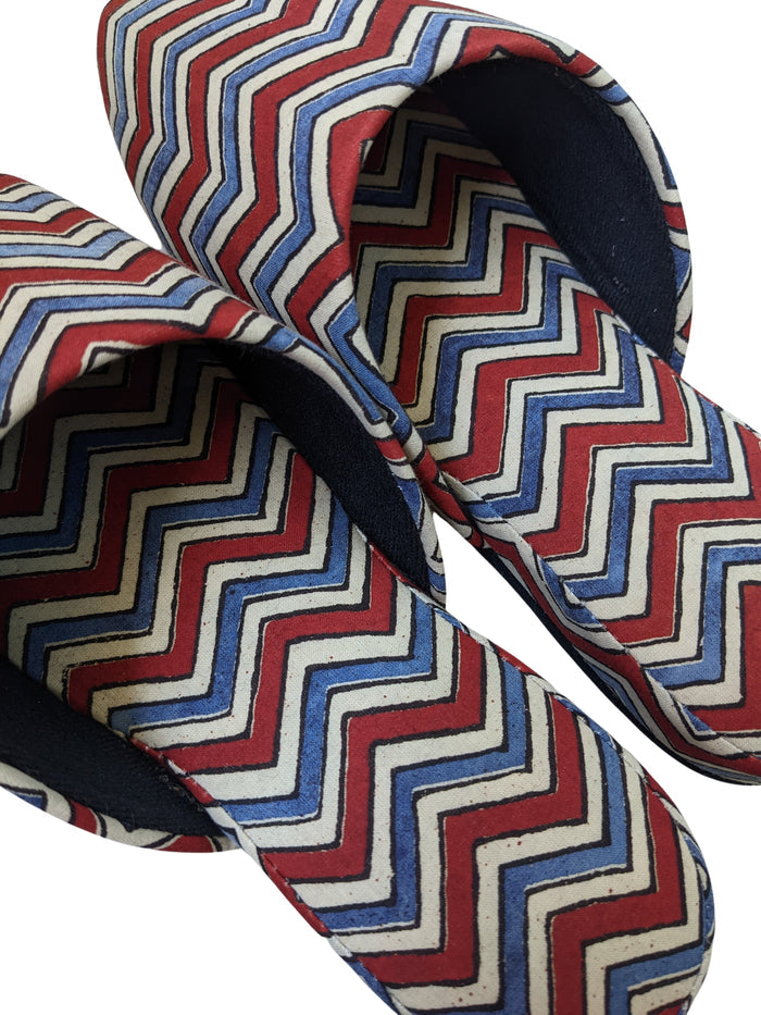 Medium Block Printing Flowers Mix Slippers [Black wool felt soles] MF2208 [Size Medium] zigzag - Heiwa Slipper
