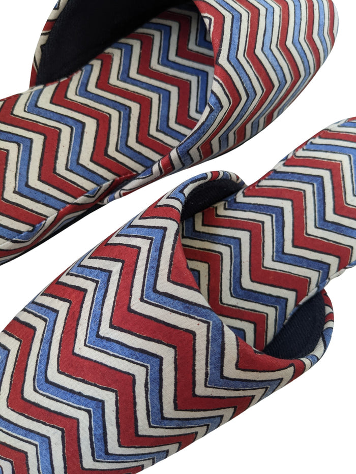 Medium Block Printing Flowers Mix Slippers [Black wool felt soles] MF2208 [Size Medium] zigzag - Heiwa Slipper