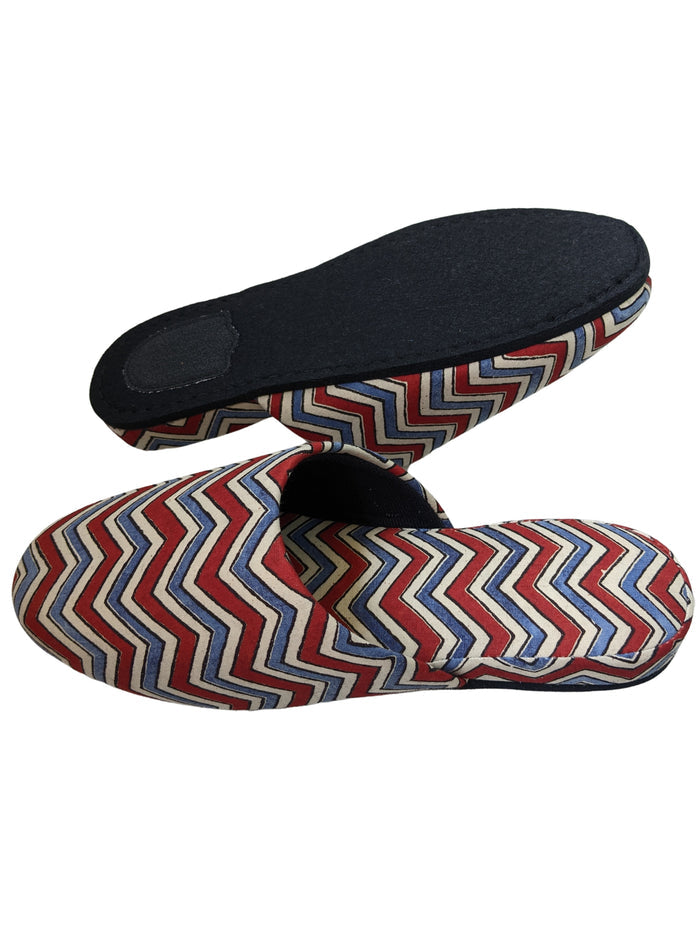 Medium Block Printing Flowers Mix Slippers [Black wool felt soles] MF2208 [Size Medium] zigzag - Heiwa Slipper