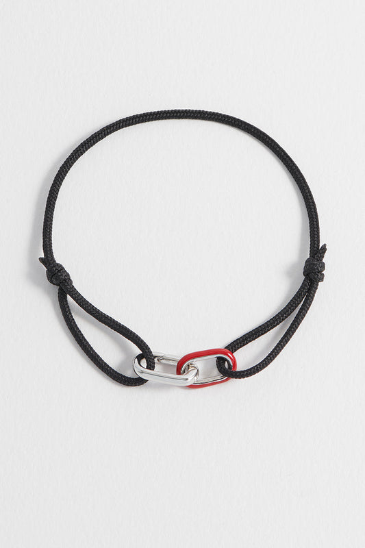 Men's Black and Red Double Link Carabiner Cord Bracelet