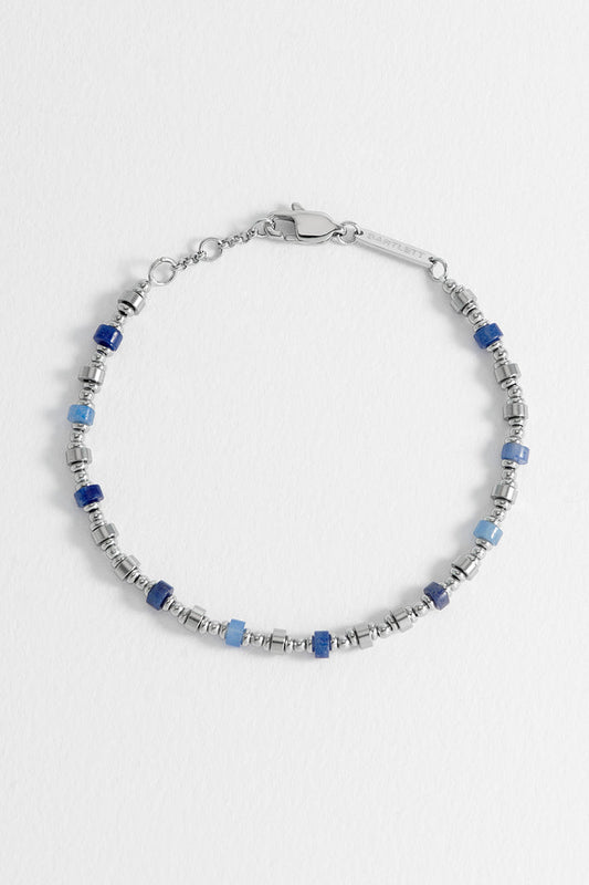 Men's Blue Gemstone and Metal Bead Bracelet