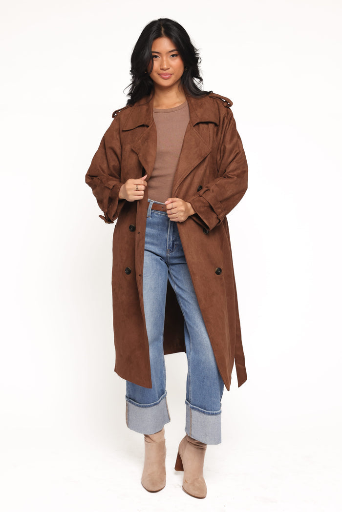 Petal and Pup USA OUTERWEAR Micha Faux Suede Trench Coat - Brown