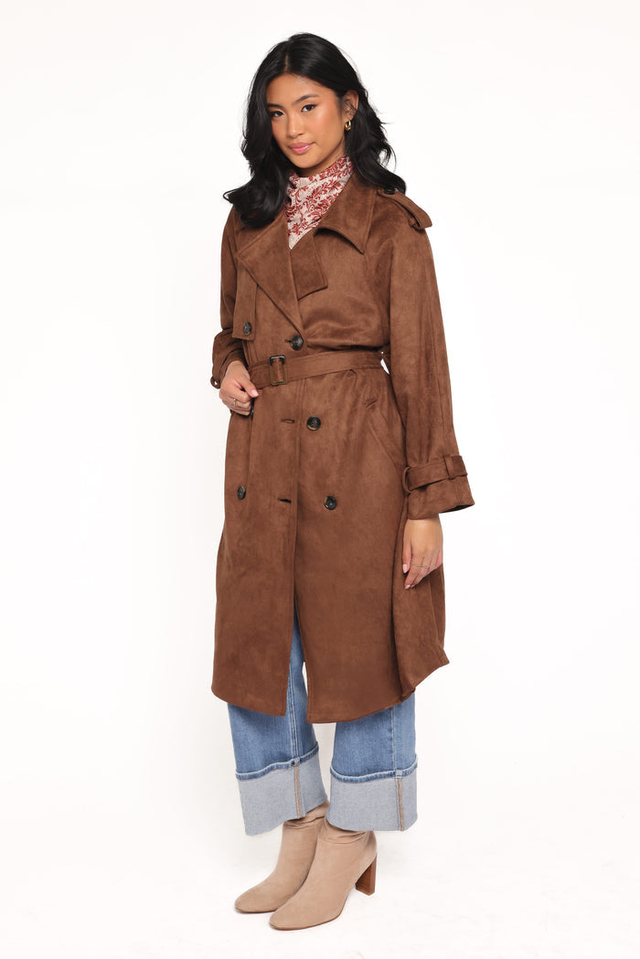 Petal and Pup USA OUTERWEAR Micha Faux Suede Trench Coat - Brown
