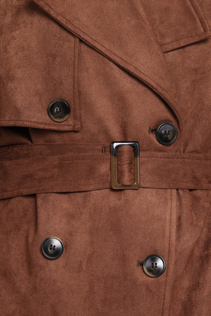 Petal and Pup USA OUTERWEAR Micha Faux Suede Trench Coat - Brown