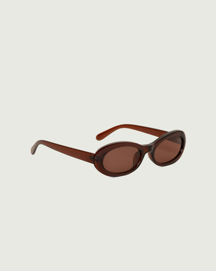 Espresso::Mina Sunglasses oval Brown recycled polyester front diagonal